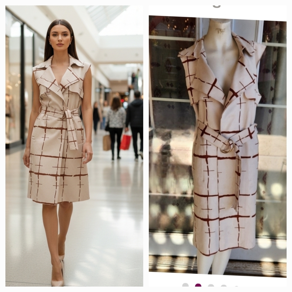 Bellivera  Faux Suede Printed Sleeveless Trench‎ Coat, Lightweight